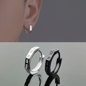 Roman Numeral Stainless Steel Men's Unisex Hoop Earrings